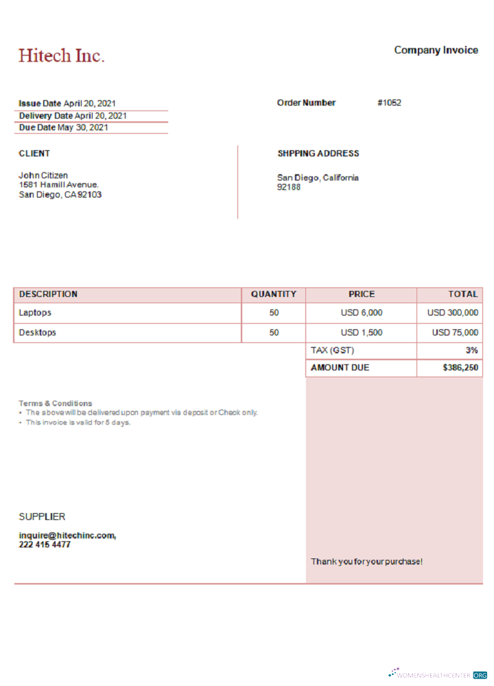 Download USA Hitech Inc. invoice Photoshop template